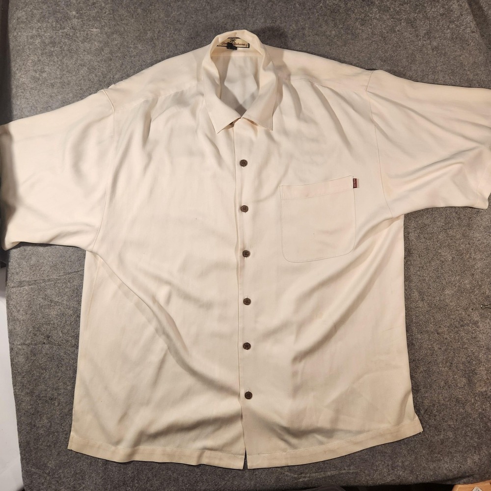 Vintage Tommy Bahama Shirt Mens XL Cream Silk Camp Holiday Santa 2003 2000s